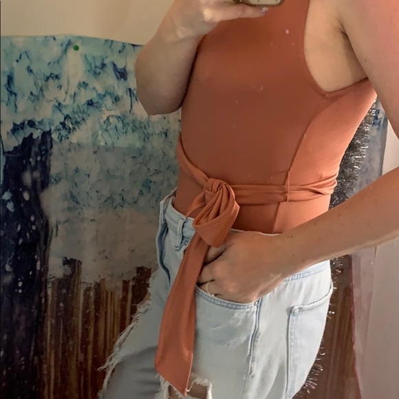 Forever 21 Rust Brown Sateen Tie Waist Bodysuit - Picture 2 of 8